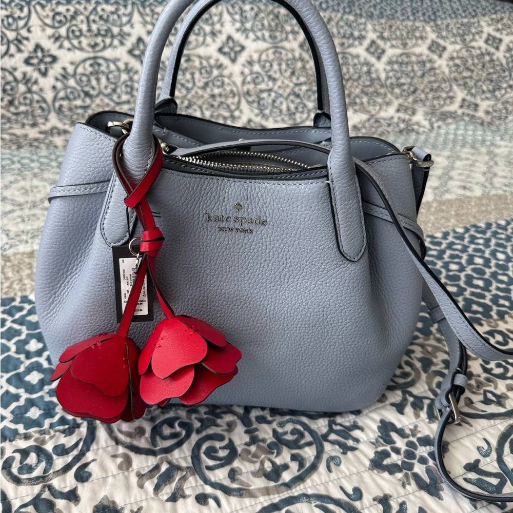 Kate Spade Light Blue Satchel with Red Floral Charm